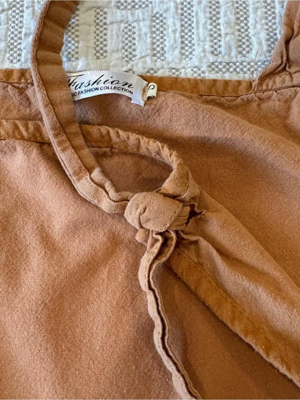 Brown Cotton Overalls Jumpsuit Small | Adjustable Tie Straps Pocket Romper Boho - Picture 5 of 8